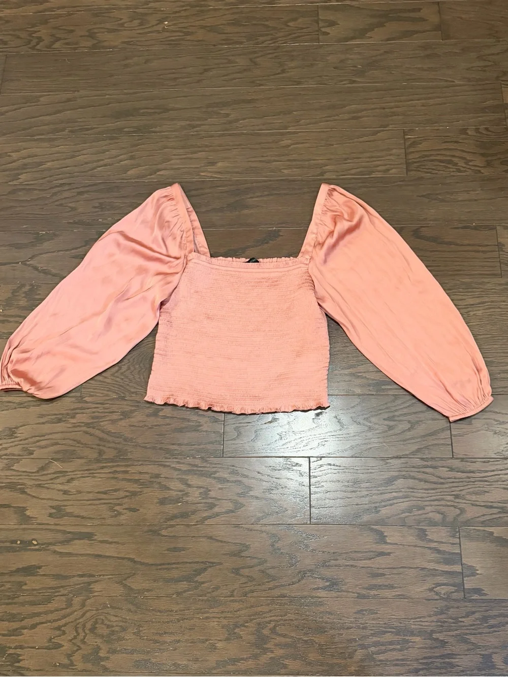 J. Crew Smocked Satin Puff Sleeve Crop Top Blouse Pink Size Medium